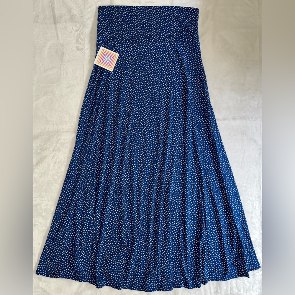 NWT LulaRoe Blue Dot Maxi Skirt Size Large